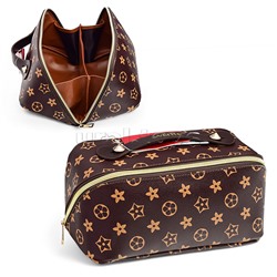 Пенал-косметичка "Monogram" 24x12x12 см, прямоугольный для 150 предметов, на молнии, внутренние карманы и отделения, со складной ручкой для переноски, искусственная кожа до -40C с антивандальной фактурой, с подкладом из эко кожи, коричневый