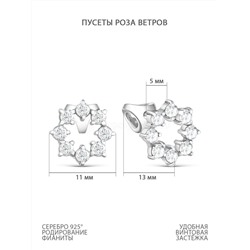 Серьги-пусеты из серебра с фианитами родированные 925 пробы 21389р200