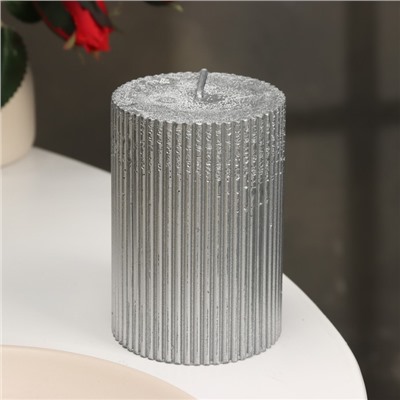Свеча - цилиндр «Рельеф», 7×10 см, серебристый