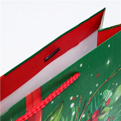 Пакет подарочный новогодний ламинированный «Шишка», 33×42.5×10 см