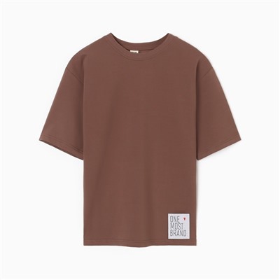 Футболка женская оверсайз с нашивкой MINAKU: One Most Brand, коричневая, размер 46