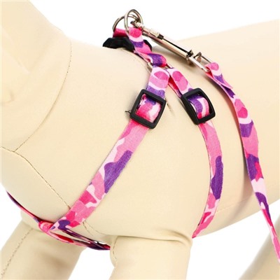 Комплект «Камуфляж», капрон, ширина 1 см, шлейка 21-35 см, поводок 120 см, капрон, розово-фиолетовый