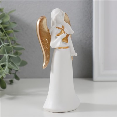 Фигурка полистоун «Ангел-дева со звездой», белый с золотом, 13.5×6.3×4.5 см