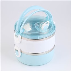 Ланч бокс TAKE IT EASY «Милави», 1.1 л, ёмкость 500 мл, 2 уровня,, сохраняет тепло 2 ч, нержавеющая сталь, белый, голубой