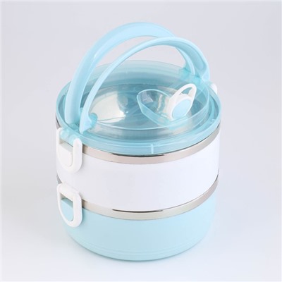 Ланч бокс TAKE IT EASY «Милави», 1.1 л, ёмкость 500 мл, 2 уровня,, сохраняет тепло 2 ч, нержавеющая сталь, белый, голубой