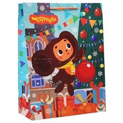 Пакет подарочный матовый "Чебурашка" XL союзмультфильм новогодний