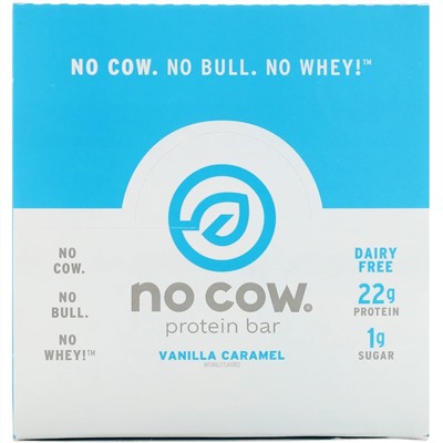 No Cow, Протеиновый батончик, ваниль и карамель, 12 батончиков по 60 г (2,12 унции)