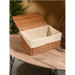 Корзинка прямоугольная с крышкой и тканевым подкладом, 44×30×20 см, ротанг