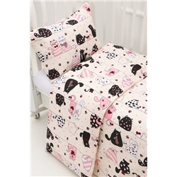 КПБ с простыней на резинке арт. КПБ-ПР/котики на бежевом