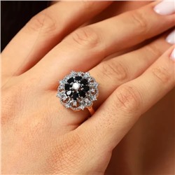 Кольцо цветок 18 р ювелирная бижутерия Дубайское золото покрытие позолота, вставка: фианиты, цвет: черный, арт.314.631-18