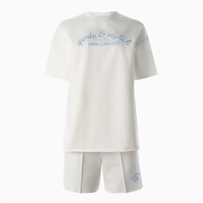 Костюм женский (футболка, шорты) MINAKU: SPORTY & STYLISH, цвет экрю, размер 46