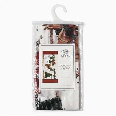 Дорожка на стол Этель «Лошадки» 30×70 см, 100% хлопок, саржа 190 г/м², бежевая/красная