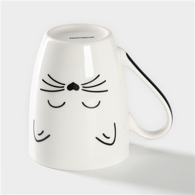 Кружка Доляна «Белый кот», 350 мл, фарфор, белая