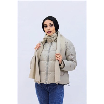 Демисезонная куртка весна-осень_шарф в подарок 8005 (Бежевый)