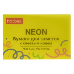 Бумага для заметок с клеевым краем 76х51 мм 100 листов "NEON" желтая 090327 Хатбер