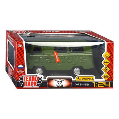 Машина металл UAZ УАЗ 452, 18,5 см, (свет-звук, двер. люк, баг,зеленый) инерц., в коробке