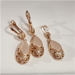 Комплект ювелирной бижутерии коллекция "Дубай" серьги и кулон, покрытие позолота, арт.314.899