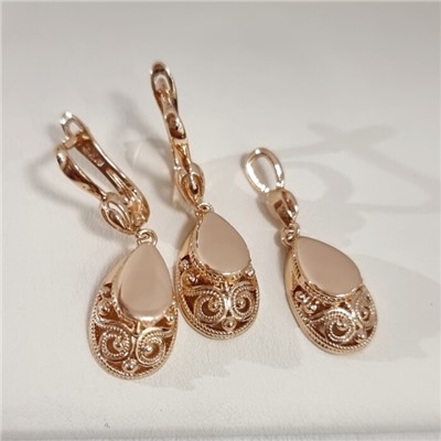 Комплект ювелирной бижутерии коллекция "Дубай" серьги и кулон, покрытие позолота, арт.314.899