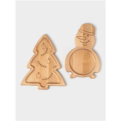 Подарочный набор посуды Adelica «С Новым годом», менажницы деревянные: снеговик 25×14 см, ёлка 25×20.5 см, магнит, в подарочной коробке