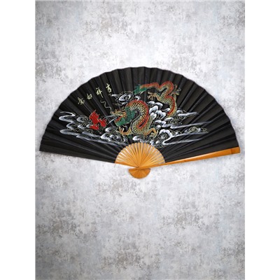 Веер 90 см бамбуковая основа Желтый с Тиграми / 622-13 /уп 52/