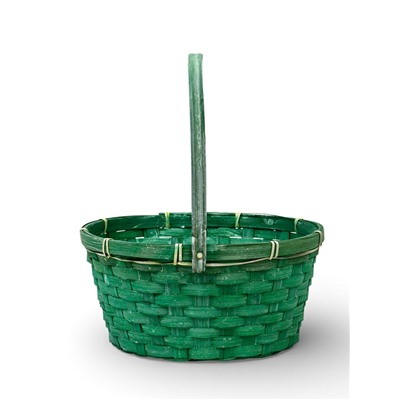 Корзина плетёная для хранения, 26×26×12 см, ручка h=21 см, бамбуковая, зелёная