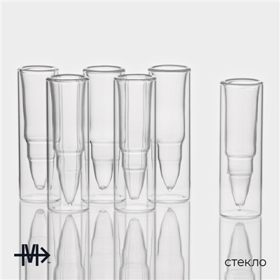 Стопки-шоты Magistro «Пуля», 30 мл, 3.5×11 см, с двойными стенками, набор 6 шт., стекло, прозрачные