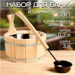 Набор для бани и сауны, 2 предмета: шайка, 3 л, черпак, 200 мл, «Добропаровъ»