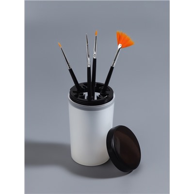 Ёмкость для очистки и хранения кистей, с держателями и крышкой, 200 мл, прозрачная, чёрная