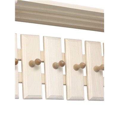 Полка - вешалка для бани и сауны, липа, 61.5×31.5×21.5 см, 6 крючков