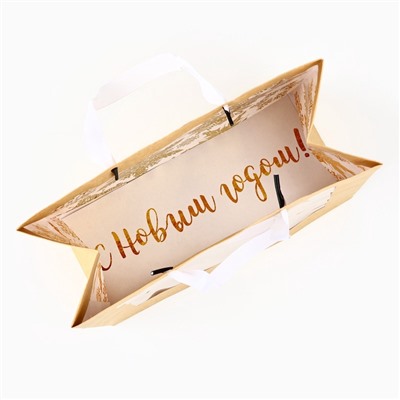 Пакет подарочный новогодний крафтовый с пластиковым окном Gold, 24×20×11 см