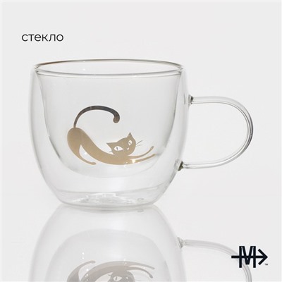 Кружка с двойными стенками Magistro «Дуо. Грация», 200 мл, 12.5×9×7.5 см, стекло, прозрачная