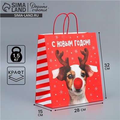 Пакет подарочный новогодний крафтовый «С Новым годом», 28×32×15 см