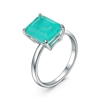 Кольцо из серебра с турмалином искусственным цвета параиба родированное 1-035р4135