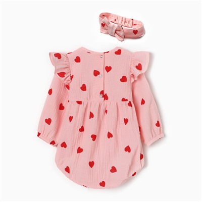 Комплект (боди и повязка) Крошка Я "Муслин", р. 74-80, цвет розовый