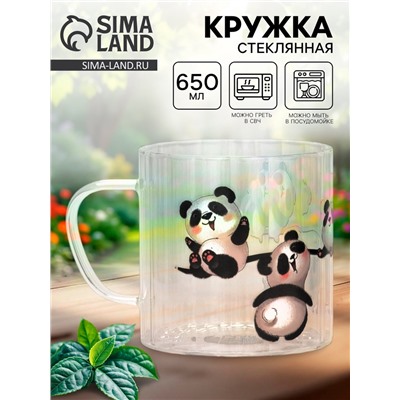 Кружка стеклянная «Панды», 650 мл