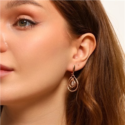 Серьги с подвеской ювелирная бижутерия коллекция "Дубай", покрытие позолота, вставка: фианиты, цвет: прозрачный, арт.213.558