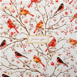 Упаковочная бумага на новый год «Птицы на ветвях», 50×70 см, глянцевая