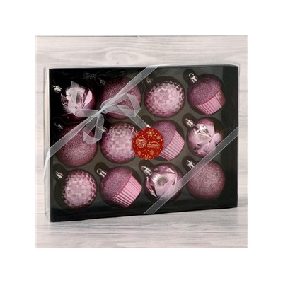 Ёлочные игрушки «Пироженки», шары новогодние, набор 12 шт., d=6 см, розовый