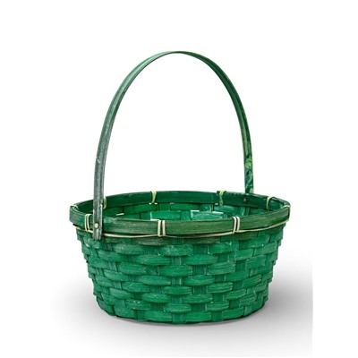 Корзина плетёная для хранения, 26×26×12 см, ручка h=21 см, бамбуковая, зелёная