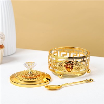 Сахарница «Роза» с ложкой, 200 мл, 9×10 см, металл, золотистая