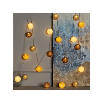 Гирлянда «Нить» 5 м с насадками «Клубки кремовые», IP20, прозрачная нить, 20 LED, свечение тёплое белое, 220 В