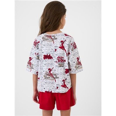 Комплект трикотажный для девочек: фуфайка (футболка), шорты