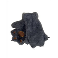 Молодёжные меховые зимние перчатки лапки , цвет  тёмно серый