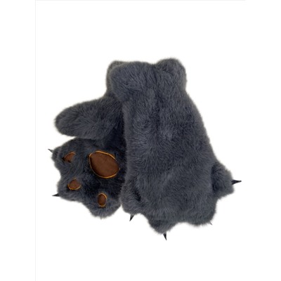 Молодёжные меховые зимние перчатки лапки , цвет  тёмно серый