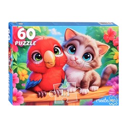 Пазлы 60 "Котёнок и попугай"