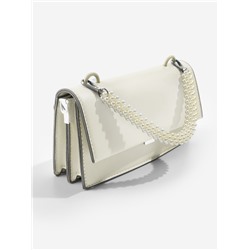 Ручка для сумки, жемчужины, 30 см, 2 карабина, цвет белый, серебряный