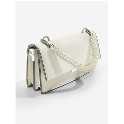 Ручка для сумки, жемчужины, 30 см, 2 карабина, цвет белый, серебряный