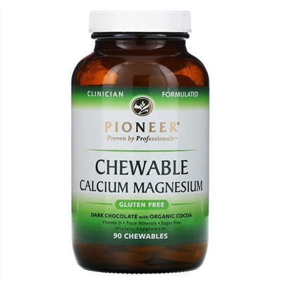 Pioneer Nutritional Formulas, жевательный кальций и магний, темный шоколад и органическое какао, 90 жевательных таблеток