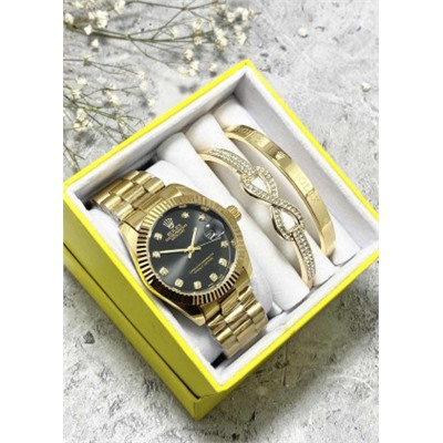 Подарочный набор для женщин часы, 2 браслета + коробка #22853244