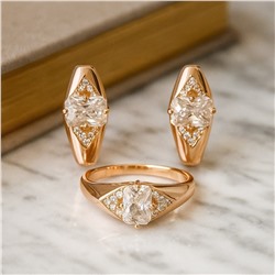 Комплект ювелирной бижутерии коллекция "Дубай" серьги и кольцо 19 р, покрытие позолота, вставка: фианит, цвет: прозрачный, арт.007.138-19